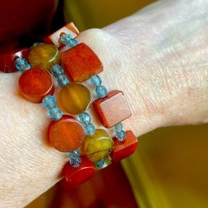 Three stretch bracelets. Crystal and natural stone.